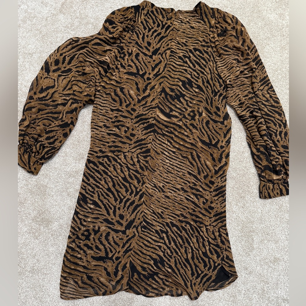 Ganni - Printed Georgette Black & Brown Tiger Patterned Dress - size 36 or US 4 - Picture 15 of 16